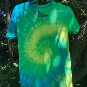Homemade, Vegan, Natural Tie Dye V neck T-shirt
